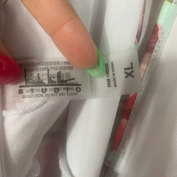 Nicole Miller Floral One Piece Swimsuit XL Halter Ruched Tropical Beach Pool - Picture 6 of 8